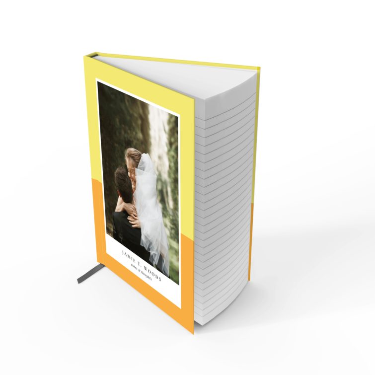 Colourful custom wedding notebooks design with one photo on the cover by Utterly Printable.