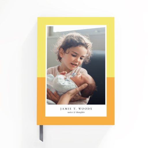 Colourful personalised notebook design with one photo on the cover featuring a family theme.