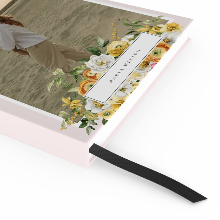 Floral personalised notebook design with one photo on the cover spread by Utterly Printable.