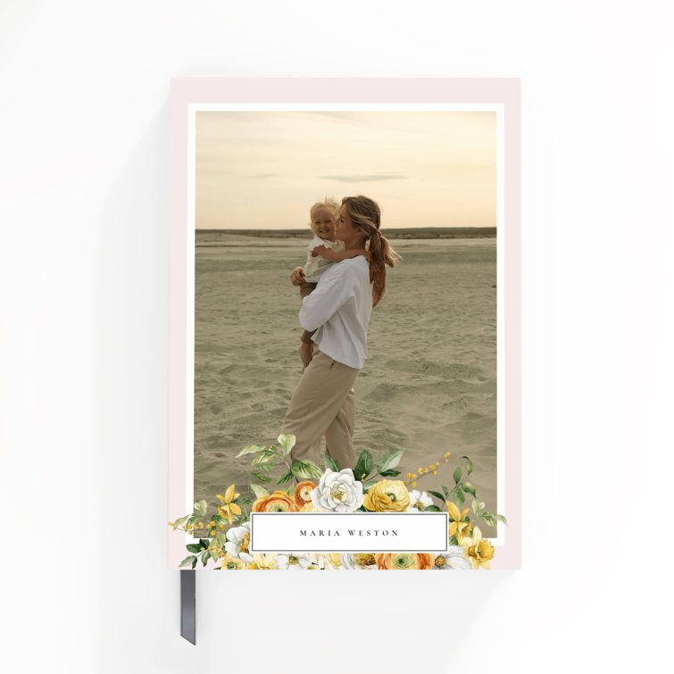 Floral personalised notebook design with one photo on the cover spread by Utterly Printable.