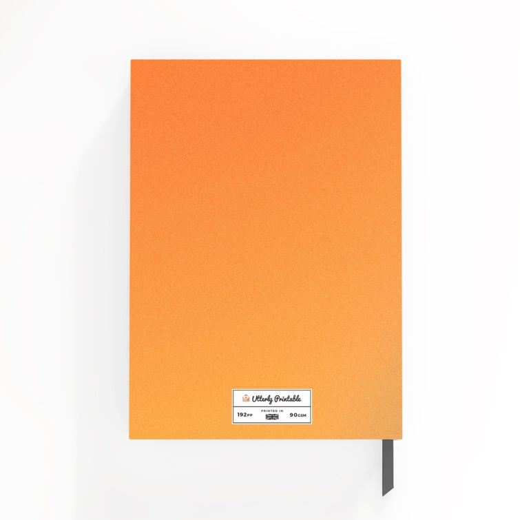 Personalised notebook design with orange gradient cover and one photo placeholder.