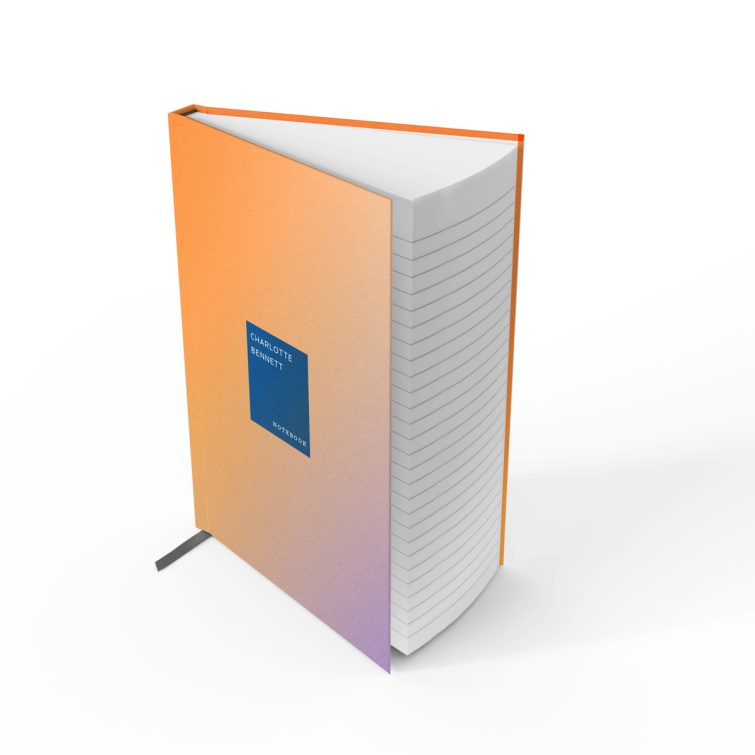 Personalised notebook design with orange gradient cover and one photo placeholder.