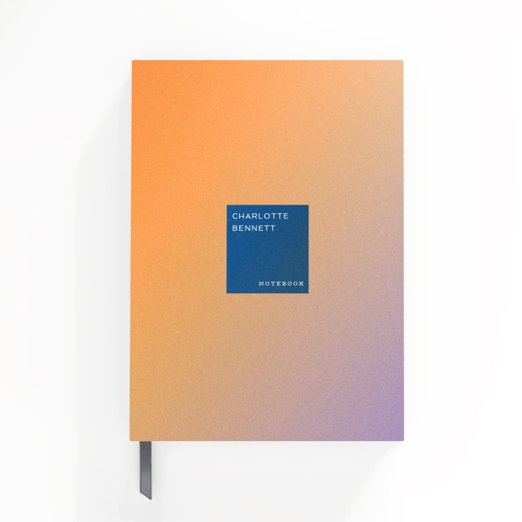 Personalised notebook design with orange gradient cover and one photo placeholder.