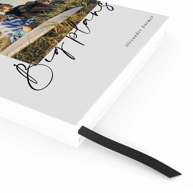 Decorative portrait notebook with "Big Plans" design and one photo on the cover by Utterly Printable.