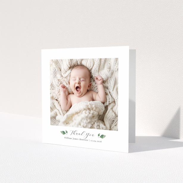 Baby thank you card with one photo and text template for personalisation