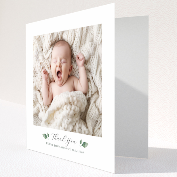 Baby thank you card with one photo and text template for personalisation