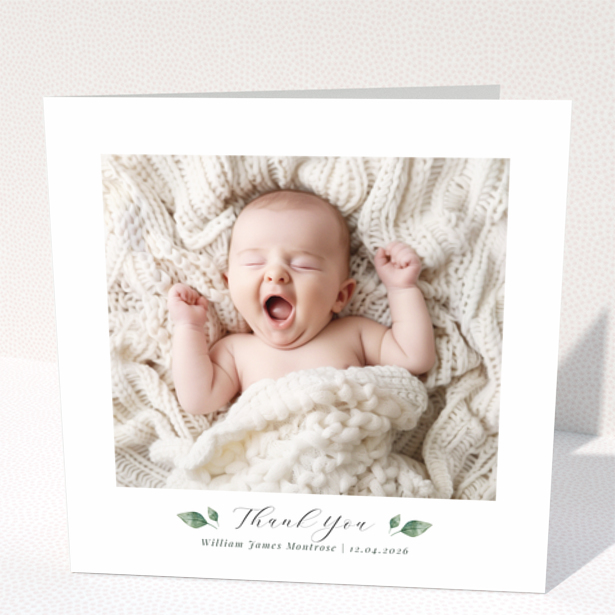 Baby thank you card with one photo and text template for personalisation
