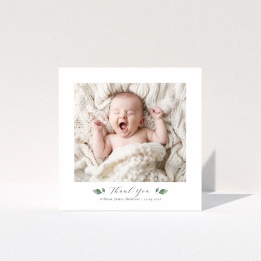 Baby thank you card with one photo and text template for personalisation