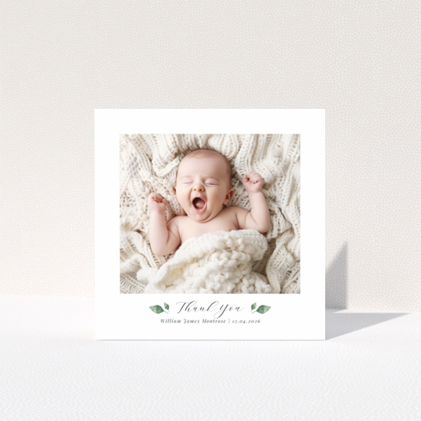 Baby thank you card with one photo and text template for personalisation