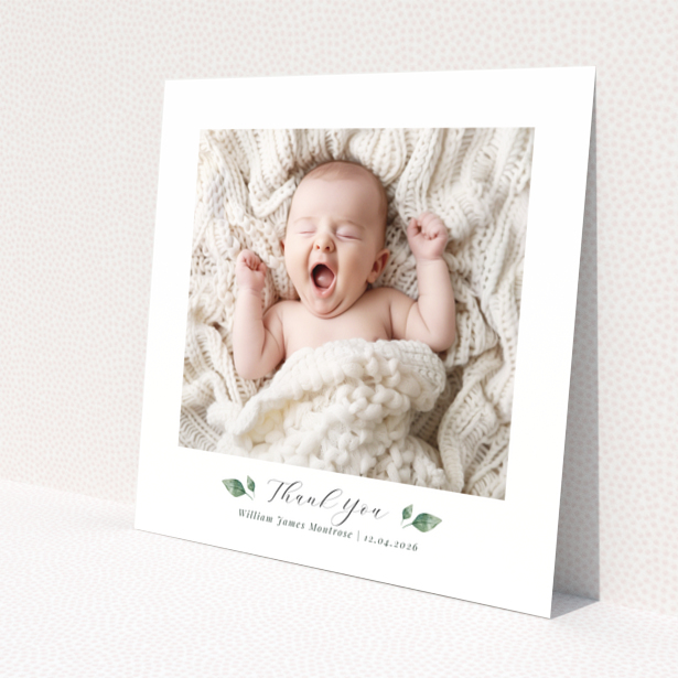 Baby thank you card with one photo and text template for personalisation