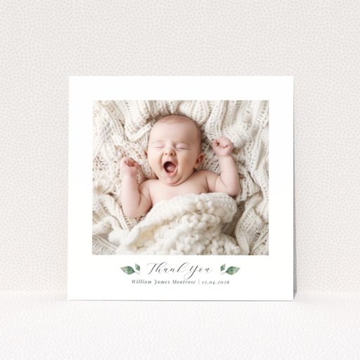 Baby thank you card with one photo and text template for personalisation