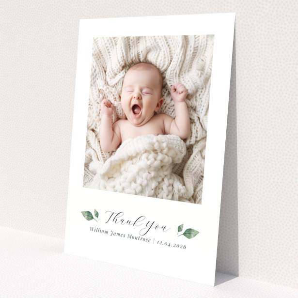 Baby thank you card with one photo and text template for personalisation