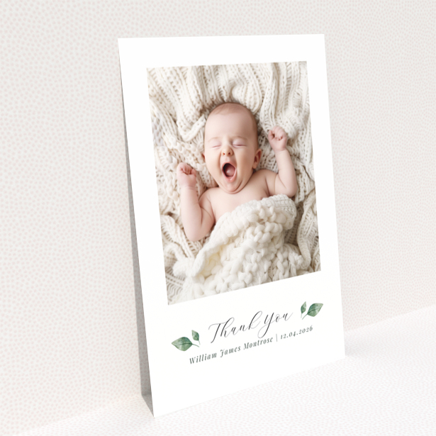 Baby thank you card with one photo and text template for personalisation
