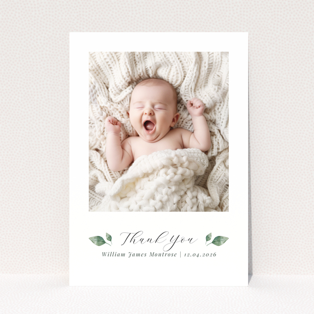Baby thank you card with one photo and text template for personalisation