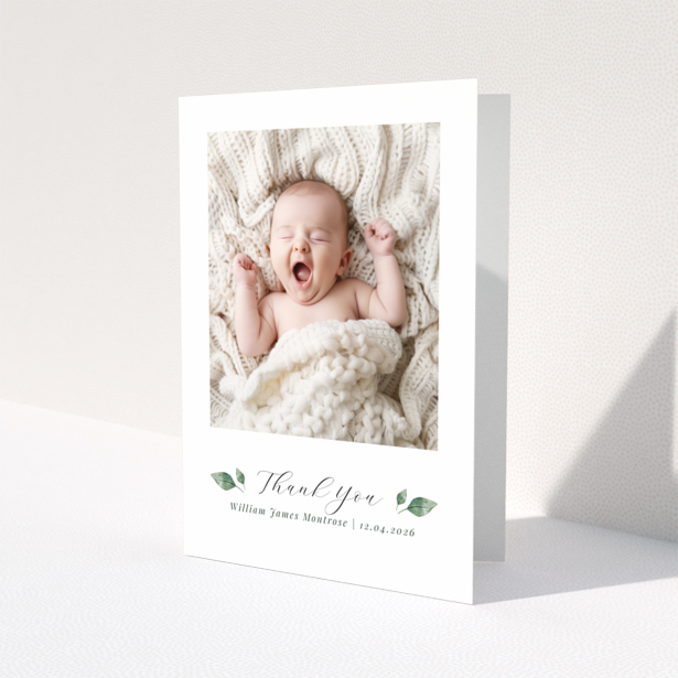 Baby thank you card with one photo and text template for personalisation