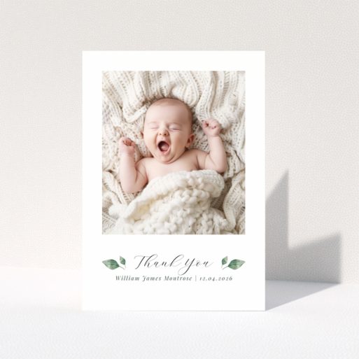 Baby thank you card with one photo and text template for personalisation
