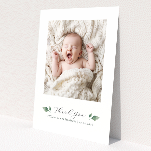 Baby thank you card with one photo and text template for personalisation
