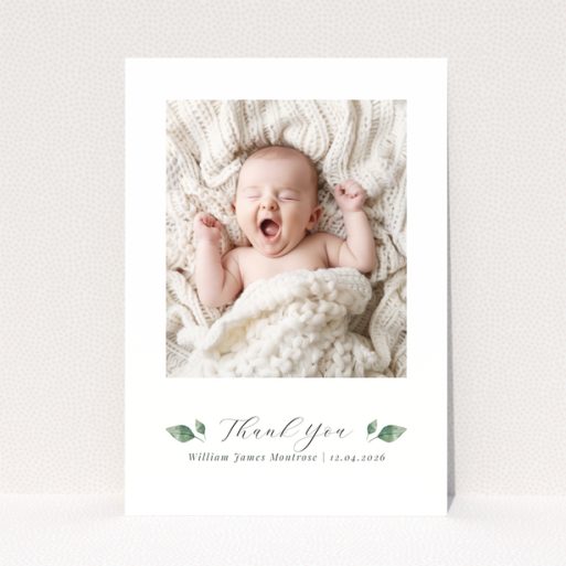 Baby thank you card with one photo and text template for personalisation