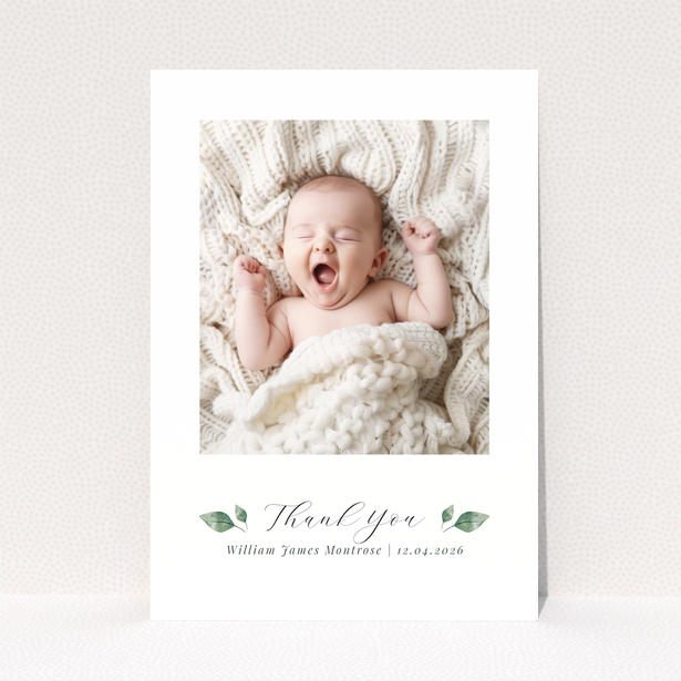 Baby thank you card with one photo and text template for personalisation