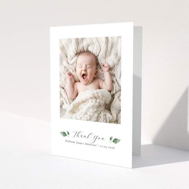 Baby thank you card with one photo and text template for personalisation