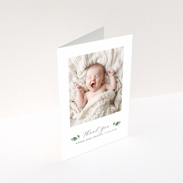 Baby thank you card with one photo and text template for personalisation