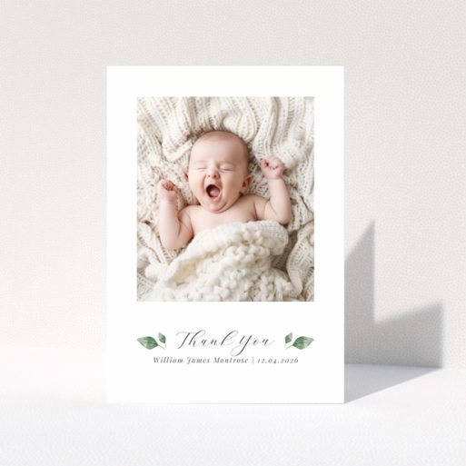 Baby thank you card with one photo and text template for personalisation