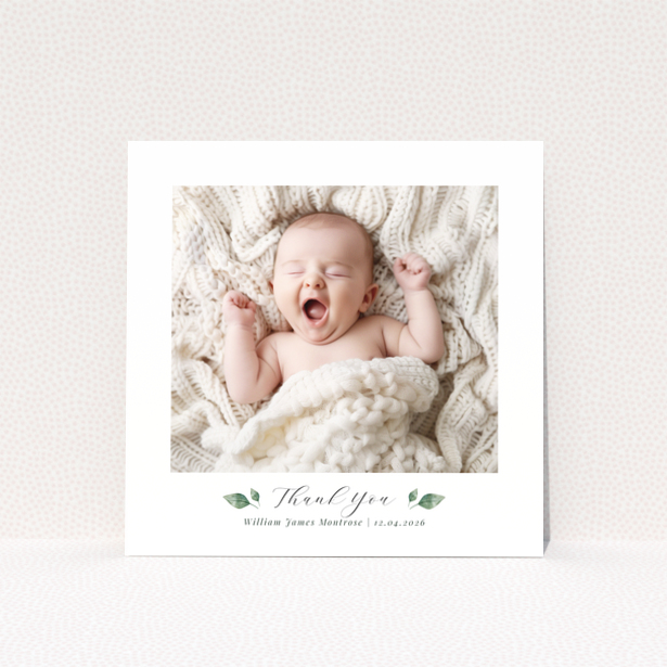 Baby thank you card with one photo and text template for personalisation