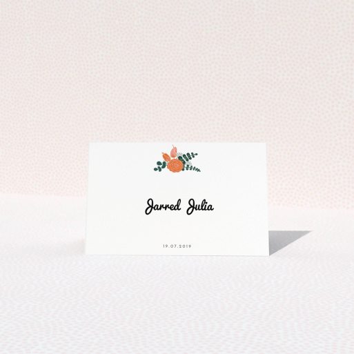 Table Place Card Design - "Abstract Bouquet" A table place card called "Abstract Bouquet". It is an 85 x 55mm card in a landscape orientation. "Abstract Bouquet" is available as a folded card, with tones of white and green.