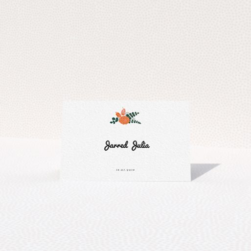 A table place card called "Abstract Bouquet". It is an 85 x 55mm card in a landscape orientation. "Abstract Bouquet" is available as a folded card, with tones of white and green.