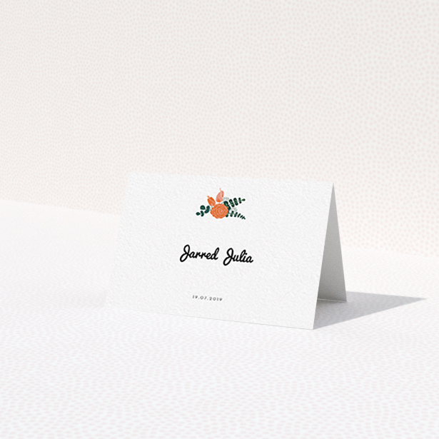 A table place card called 'Abstract Bouquet'. It is an 85 x 55mm card in a landscape orientation. 'Abstract Bouquet' is available as a folded card, with tones of white and green.