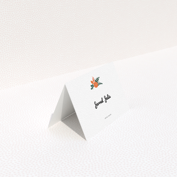 A table place card called "Abstract Bouquet". It is an 85 x 55mm card in a landscape orientation. "Abstract Bouquet" is available as a folded card, with tones of white and green.