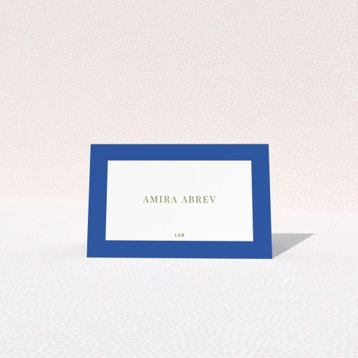 Table Place Card Design - "Big Blue" A table place card called "Big Blue". It is an 85 x 55mm card in a landscape orientation. "Big Blue" is available as a folded card, with tones of blue and white.