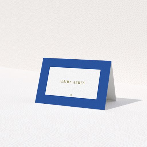 A table place card called 'Big Blue'. It is an 85 x 55mm card in a landscape orientation. 'Big Blue' is available as a folded card, with tones of blue and white.