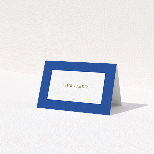A table place card called "Big Blue". It is an 85 x 55mm card in a landscape orientation. "Big Blue" is available as a folded card, with tones of blue and white.