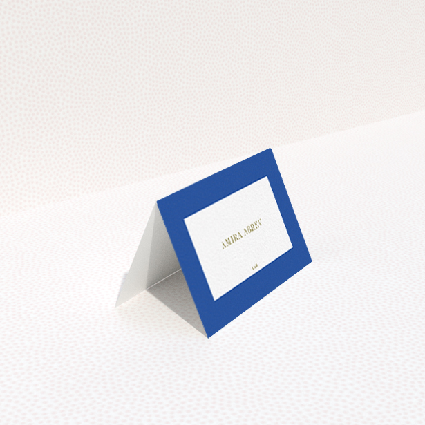 A table place card called "Big Blue". It is an 85 x 55mm card in a landscape orientation. "Big Blue" is available as a folded card, with tones of blue and white.