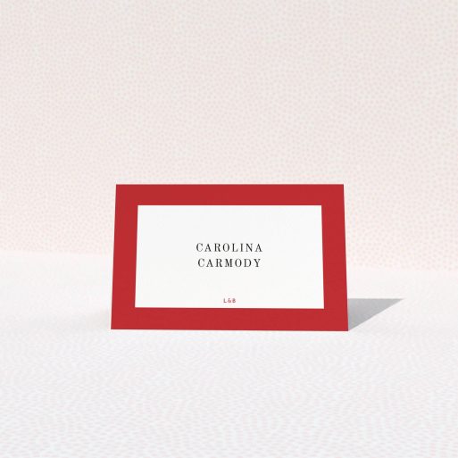 Table Place Card Design - "Big Red" A table place card template titled "Big Red". It is an 85 x 55mm card in a landscape orientation. "Big Red" is available as a folded card, with tones of red and white.