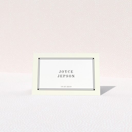 Table Place Card Design - "Deco Cream" A table place card template titled "Deco Cream". It is an 85 x 55mm card in a landscape orientation. "Deco Cream" is available as a folded card, with mainly cream colouring.