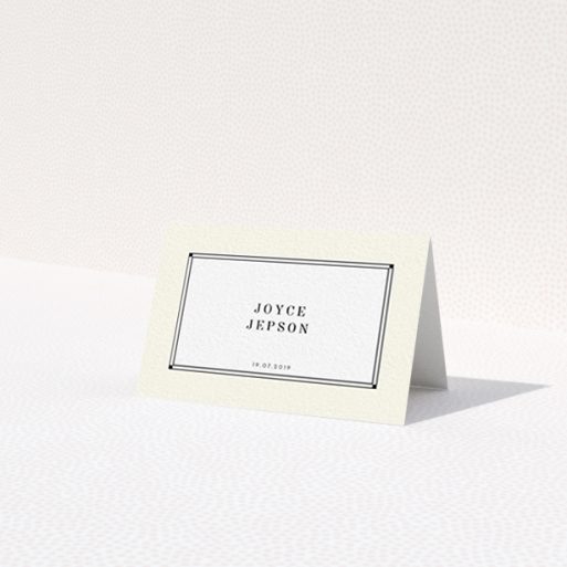 A table place card template titled 'Deco Cream'. It is an 85 x 55mm card in a landscape orientation. 'Deco Cream' is available as a folded card, with mainly cream colouring.