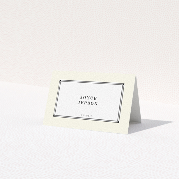 A table place card template titled "Deco Cream". It is an 85 x 55mm card in a landscape orientation. "Deco Cream" is available as a folded card, with mainly cream colouring.