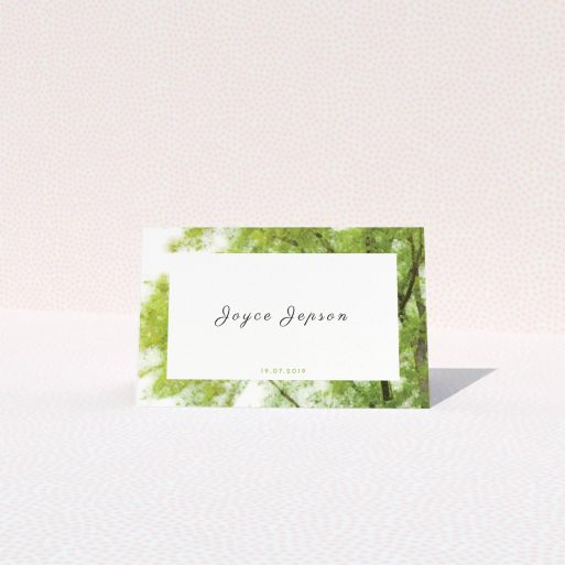 Table Place Card Design - "In the Field" A table place card design called "In the Field". It is an 85 x 55mm card in a landscape orientation. "In the Field" is available as a folded card, with tones of green and white.