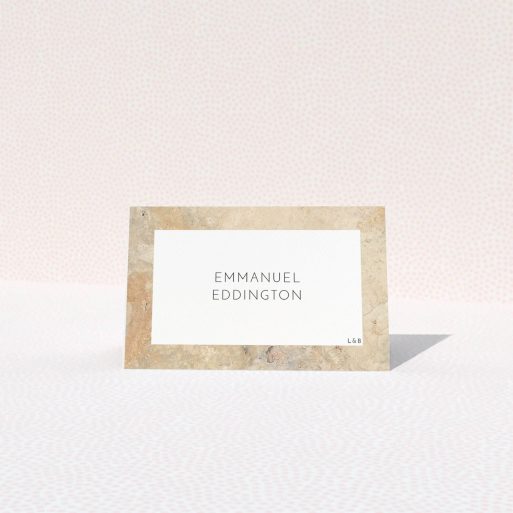 Table Place Card Design - "Peach Marble" A table place card named "Peach Marble". It is an 85 x 55mm card in a landscape orientation. "Peach Marble" is available as a folded card, with tones of cream and faded orange.