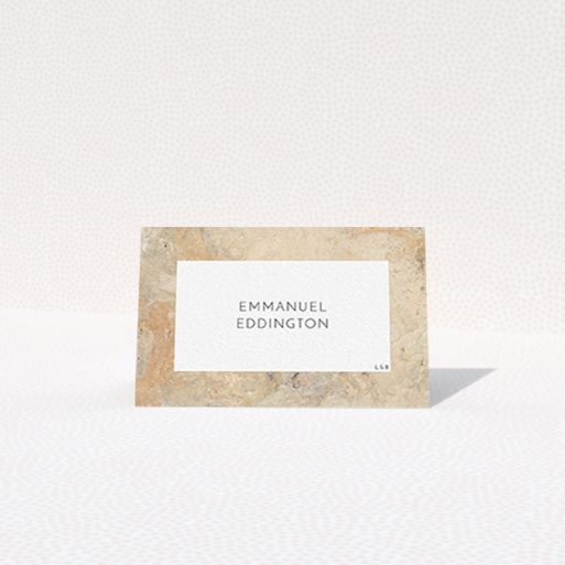 A table place card named "Peach Marble". It is an 85 x 55mm card in a landscape orientation. "Peach Marble" is available as a folded card, with tones of cream and faded orange.