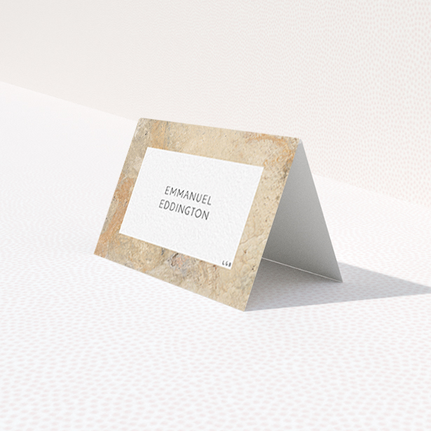 A table place card named "Peach Marble". It is an 85 x 55mm card in a landscape orientation. "Peach Marble" is available as a folded card, with tones of cream and faded orange.