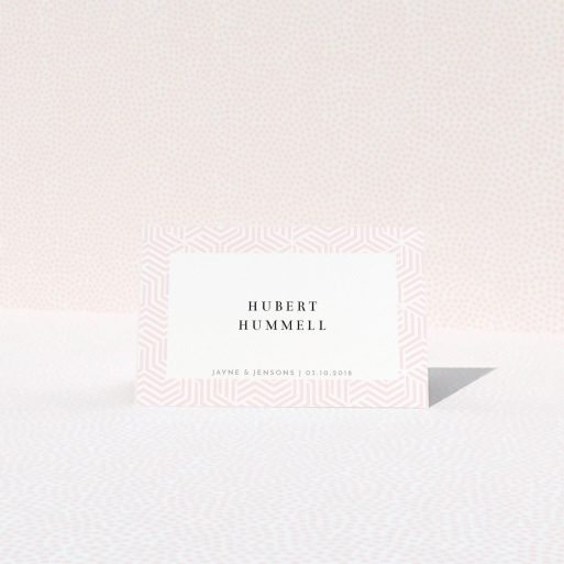 Table Place Card Design - "Pink Corners Pastel" A table place card design titled "Pink Corners Pastel". It is an 85 x 55mm card in a landscape orientation. "Pink Corners Pastel" is available as a folded card, with tones of pink and white.