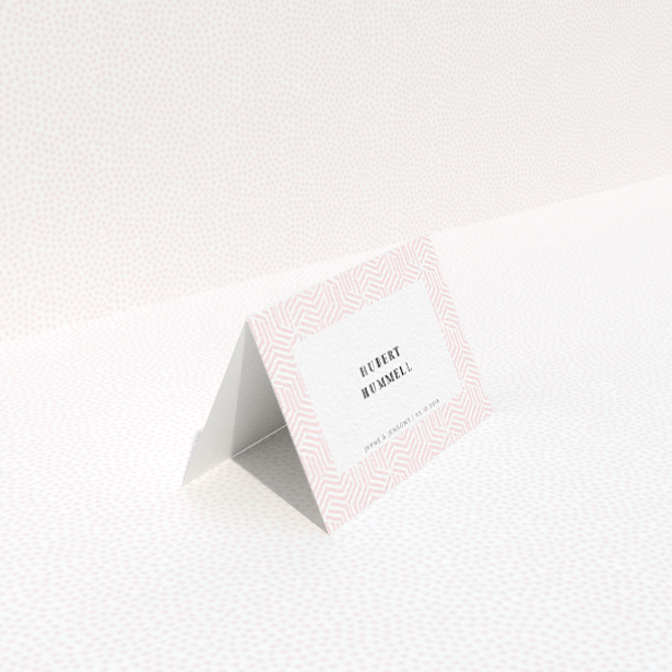 A table place card design titled "Pink Corners Pastel". It is an 85 x 55mm card in a landscape orientation. "Pink Corners Pastel" is available as a folded card, with tones of pink and white.