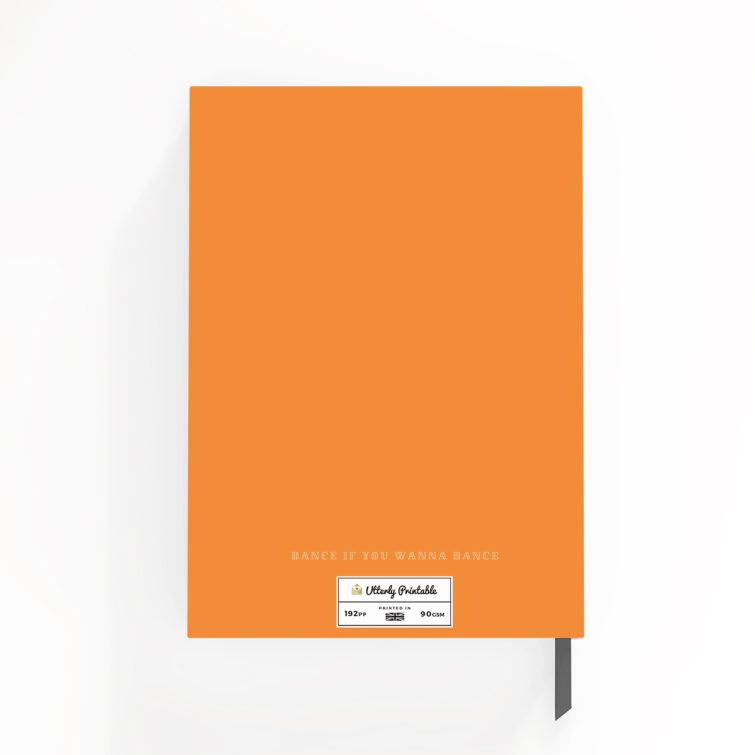 Orange notebook cover design with one small photo, ideal for personalisation by Utterly Printable.