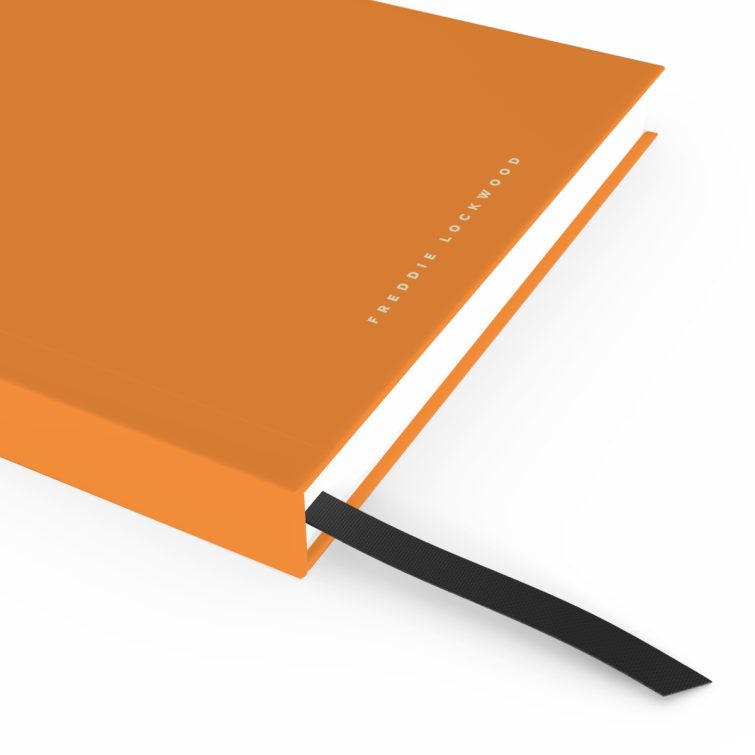 Orange notebook cover design with one small photo, ideal for personalisation by Utterly Printable.