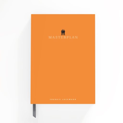 Orange notebook cover design with one small photo, ideal for personalisation by Utterly Printable.