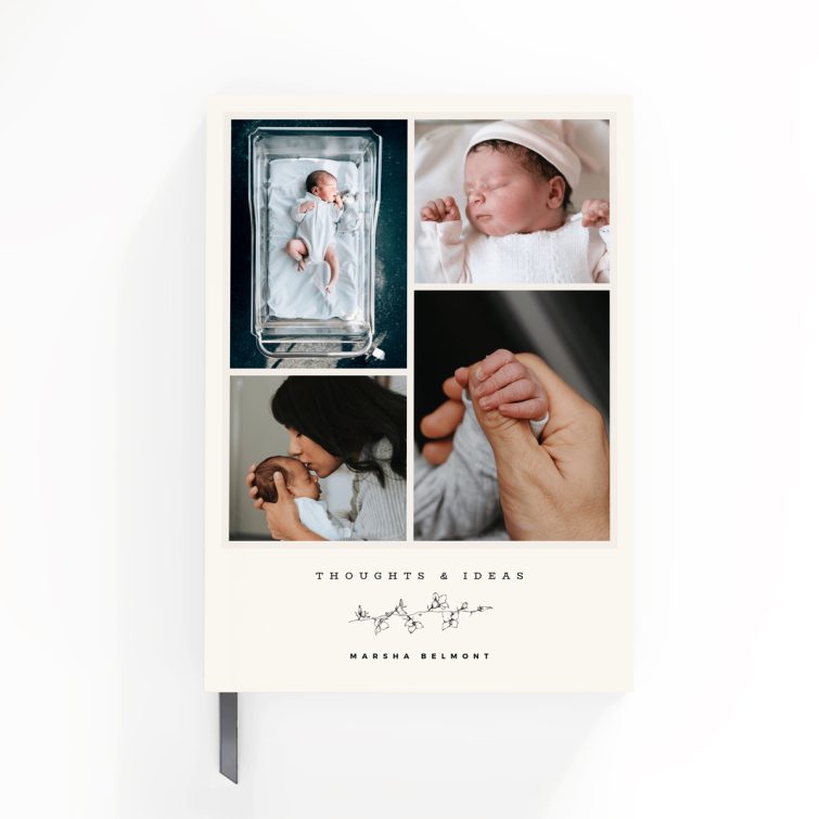 Portrait orientation personalised notebooks design with four photos, ideal for storing thoughts and ideas, from Utterly Printable.