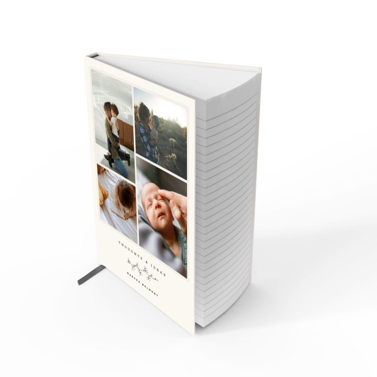 Personalised notebooks design with four photos on the cover spread by Utterly Printable.